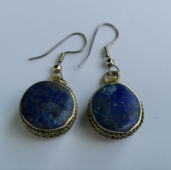 Blue stone handmade vintage earrings - Picture 3 of 3